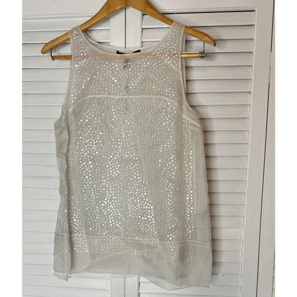 New Y2K BCBG Max Azria Silk Sequin Sheer Sleeveless Sheer Chiffon Overlay Top M - Picture 1 of 15